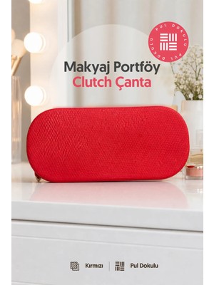 Lizy's Kadın Pul Dokulu Aroma Kokulu Makyaj Çantası Portföy Clutch Çanta – 20X10 cm