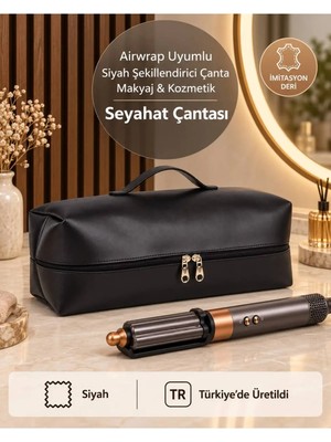 Lizy's Airwrap Uyumlu Siyah Şekillendirici Çanta Makyaj Kozmetik Seyahat Saç Düzleştirici