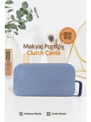 Lizy's Aroma Kokulu Kadın Makyaj Portföy Clutch Çanta Kroko Desenli 22X11 cm