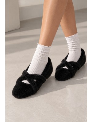 Nazar Shoes Ultra Yumuşak Bantlı Peluş Kadın Ev Babeti
