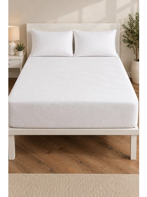 Elovias Sıvı Geçirmez Fitted Bazalı Honeycomb Desenli Yatak Alez Seti | Fitted Bazalı Alez ve 2'li Yastık Alez Koruyucusu Beyaz  | Tek Kişilik - Çift Kişilik