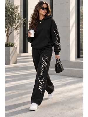 Macklin Unisex Kadın Erkek Martini Girl Kol Paça Baskılı Oversize 3 Iplik Kapüşonlu Sweatshirt ve Baggy Eşofman Altı