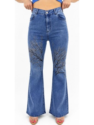 Zanessi Büyük Beden Kemerli Likralı Denim Kadın Pantolon