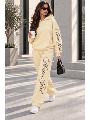 Macklin Unisex Kadın Erkek Martini Girl Kol Paça Baskılı Oversize 3 Iplik Kapüşonlu Sweatshirt ve Baggy Eşofman Altı