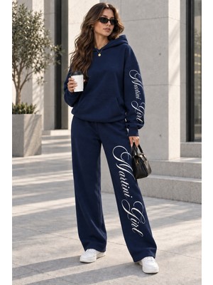 Macklin Unisex Kadın Erkek Martini Girl Kol Paça Baskılı Oversize 3 Iplik Kapüşonlu Sweatshirt ve Baggy Eşofman Altı