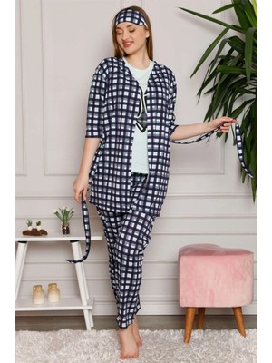 Moda Çizgi Kadın %100 Pamuk 3'lü Sabahlık Pijama Takım 1118