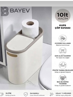 Bayev Kups Krem 10 Lt Click Çöp Kovası , Mutfak, Banyo, Tuvalet Çöp Kutusu Tuvalet Kağıdı Hazneli