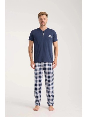 Beruflic Erkek Lacivert Düğmeli Yaka Kısa Kol Pijama Takımı