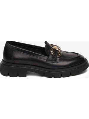 Greyder Kadın Mat Siyah Hakiki Deri Loafer Ayakkabı 5K2CA35160