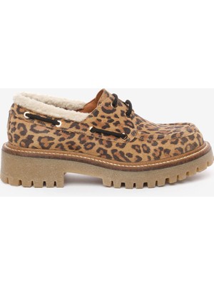 Greyder Kadın Leopar Hakiki Deri Loafer Ayakkabı 5K2CA35344