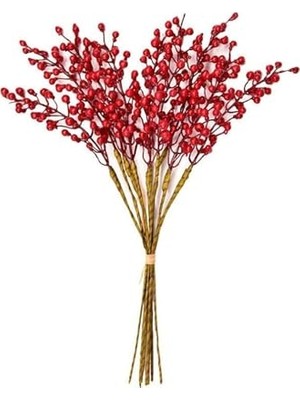 10 Adet El Yapımı Kokina Red Berry Yılbaşı Süs, Ev Parti Kış Noel Yılbaşı Süsü, Kırmızı