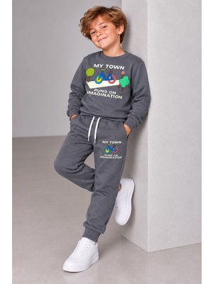 Yiğit Butik Erkek Çocuk Bisiklet Baskılı Sweatshirt Jogger Pantolon Alt Üst Takım
