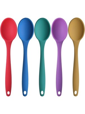 27 cm Silikon Kaşık Seti, 5 Adet, Sarı Yeşil Kırmızı Mavi Mor