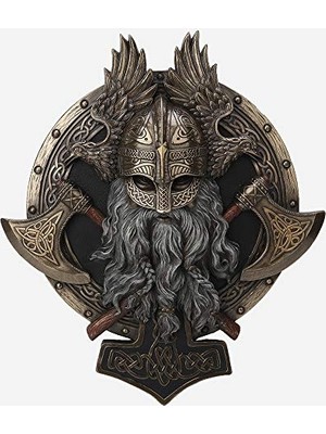 10 5/8" Viking Duvar Plakası Valhalla Heykeli Soğuk Döküm Bronzlaştırılmış Reçine