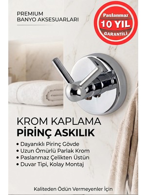 Banyom Home Paslanmaz Pirinç Karaca Çiftli Bornozluk Banyo Askısı Krom Renk