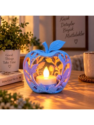 Piyatech Elma Figürlü Dekoratif Mumluk – Yaprak Desenli Tealight Mumluk, Dekoratif LED Mum Hediyeli