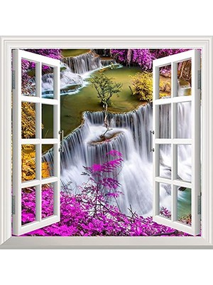 Pencere Poster Duvar Kağıdı Şelale, 3D Yapışkanlı Sticker