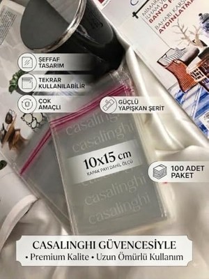 Şeffaf Jelatin Poşet 100 Adet 10X15 Cm, Kendinden Yapışkanlı Bantlı Opp Torba, Kapak Dahil