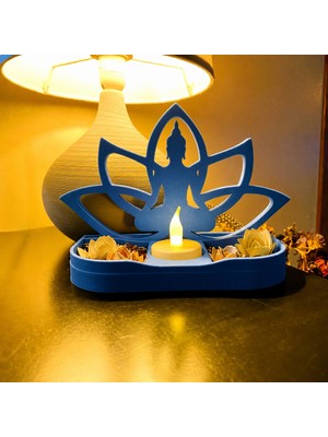 Aslanoğlu Store 3D Baskı Lotus Buda Mumluk - Dekoratif Tealight Mumluk-Mavi