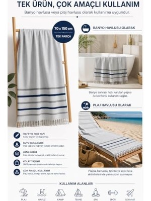 %100 Pamuklu Banyo, Deniz ve Plaj Peştemal Havlusu 70X150 cm