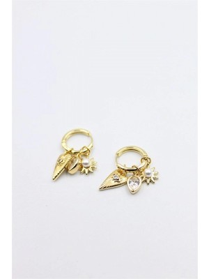 Pileli Store Taşlı Charm Küpe - Altın