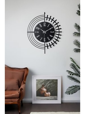 Duvar Saati 50 cm Sessiz Mekanizma Siyah Metal Kasa Modern Tasarım Dubai 50 Siyah Mds-50 MYK2078-3
