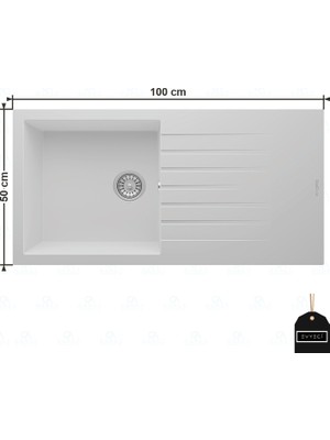 Real Stone Realstone Laodikya 100 Xl P015 Granit Evye 1000X500 mm Tek Göz Damlalıklı Mutfak Evyesi - Realstone P015 Laodikya 100 Xl Beyaz