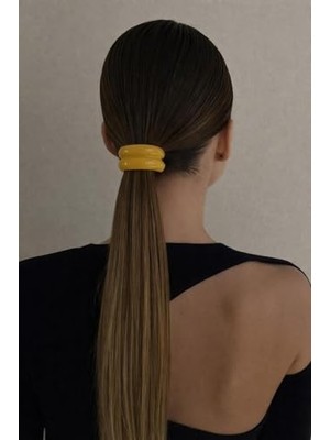 Oval Kemik Aksesuarlı Lastik Toka, Sarı, Tek Ebat