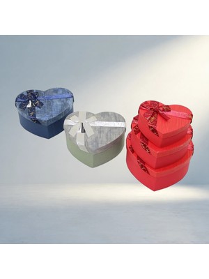 Aslanoğlu Store Mix Renkli Kalp Çizgili Hediye Kutusu 3 Adet 22X20-19X17-16X14CM