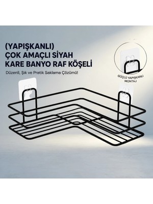 Aslanoğlu Store Pratik Siyah Kare Banyo Rafı 1 Adet Köşeli