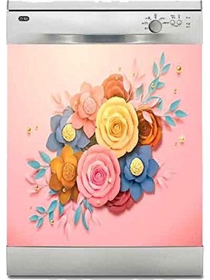 Sticker Kaplama, Beyaz Eşya Kaplama 3 Boyutlu Gül, Bulaşık Makinesi