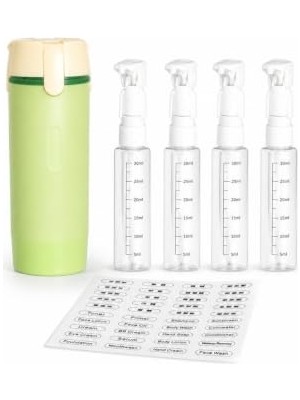 Şişe; 4'ü 1 Arada Seyahat Pompalı Seti, 4 x 30 ml Doldurulabilir Kozmetik ve Kişisel Bakım Seyahat Kabı, Etiketli, Uçak Kabin Bagajına Uygun, Asorti Renk