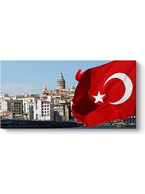 Galata Kulesi Türk Bayrağı Tablosu 120 x 60