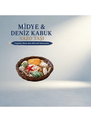Aslanoğlu Store Dekoratif Yuvarlak Ahşap Sepet Renkli Mix Midye 1 Adet