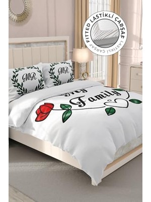 Nevresim Takımı, %100 Pamuk Saten Çift Kişilik We Are Family - Beyaz, MONOHOME32623