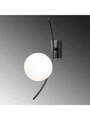 LED Işık Camlı Tekli Aplik, Pütürlü Siyah, E27 Uyumlu, Yatak Odası ve Oturma Odası Aydınlatması, SIYAH-3821