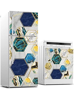 Buzdolabı ve Bulaşık Makinesi Beyaz Eşya Sticker Kaplama, 3D Mermer Altıgen