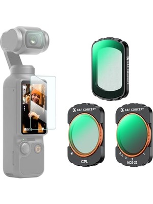 3'lü Paket Filtre Osmo Pocket 3; Manyetik Cpl; Siyah Sis 1/4, Vnd2-32, Djı Osmo Pocket 3 ile Uyumlu Filtre Seti; Manyetik Kit: Cpl + Nd2-32 + Siyah Sis 1/4, Alüminyum Çerçeve; FD161