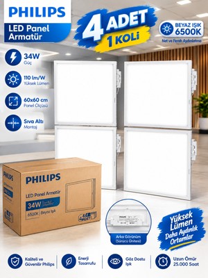 60X60 Sıva Altı LED Panel Armatür 34W 6500K Beyaz Işık Yüksek Lümen,enerji Tasarruflu Lamba Sıvaaltı Asma Tavan Lambası