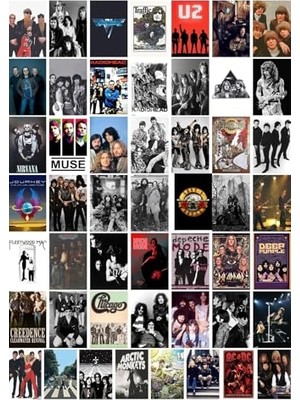 Yabancı Karışık Rock Grup Poster Seti; 50 Adet 10 * 15 cm Kolaj Seti, Bant Hediyeli Kutulu Set
