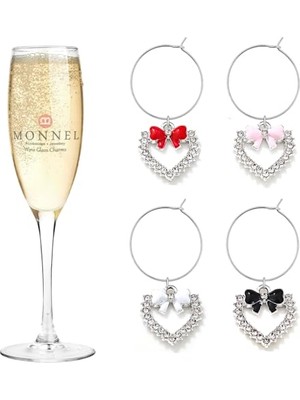 Çanta; P706 Çeşitli Küçük Aşk Kalp Papyon Şarap Charms Cam Işaretleyiciler Kadife ile Parti Süslemeleri Için Etiketler, 4'lü Set, 1.8 cm (L) x 0.25 cm (D) x 1.9 cm (H), Bakır Çinko Alaşımı