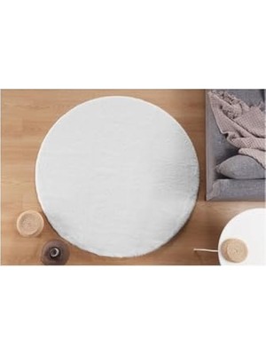 Dekoratif Beyaz Peluş Yumuşak Yuvarlak Oval Halı, 100 x 100