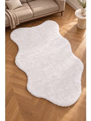 Dekoset Home Tavşan Tüyü Düz Post Beyaz Yumuşak Yıkanabilir Tabanlı Peluş Halı