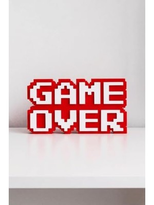 Retro "game Over" 8-Bit Kabartmalı Dekoratif Obje, Masaüstü ve Duvar Süsü - Oyuncu Odası Dekorasyonu, Gaming Setup Aksesuarı, Gamer Hediyesi (Kırmızı-Beyaz)