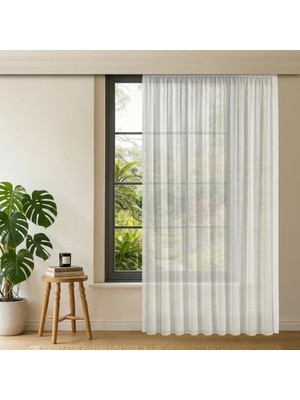 Fabric Design Lüks Ipeksi Dokulu Bambu Kırışmaz Ütü Gerektirmez Ekru 250X260 Pilesiz (1 x 1) Yüksek Kaliteli Tül Perde