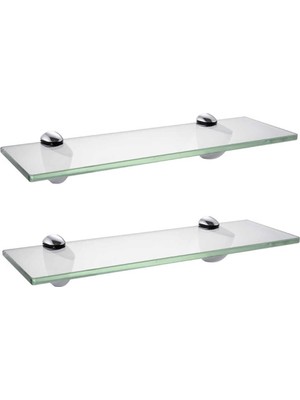 Depolife Şeffaf Cam Raf İkili Set Modern Tasarımlı Banyo Duvar Ahşap Montajlı Etejer Rafı