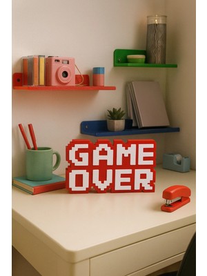 Umikolab Retro Game Over Kabartmalı Dekoratif Obje - Kırmızı, Masaüstü ve Duvar Süsü, Hediye