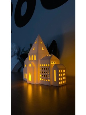 Umikolab Dekoratif Ev Tealight Mumluk Modern Kış Evi Konsol Süsü Dekoratif Obje Camları Açık Geniş Ev