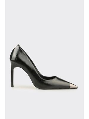 Elle Siyah Deri Kadın Stiletto