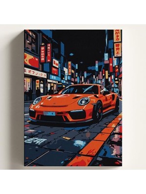 Sayılarla Boyama Tuval Hobi Seti, Japon Porsche Temalı Fırça ve Boya Dahil Set (Çıtalı) 50X70 Cm, Kendin Yap Sayılarla Tuval Boya Kiti (Kasnaklı)